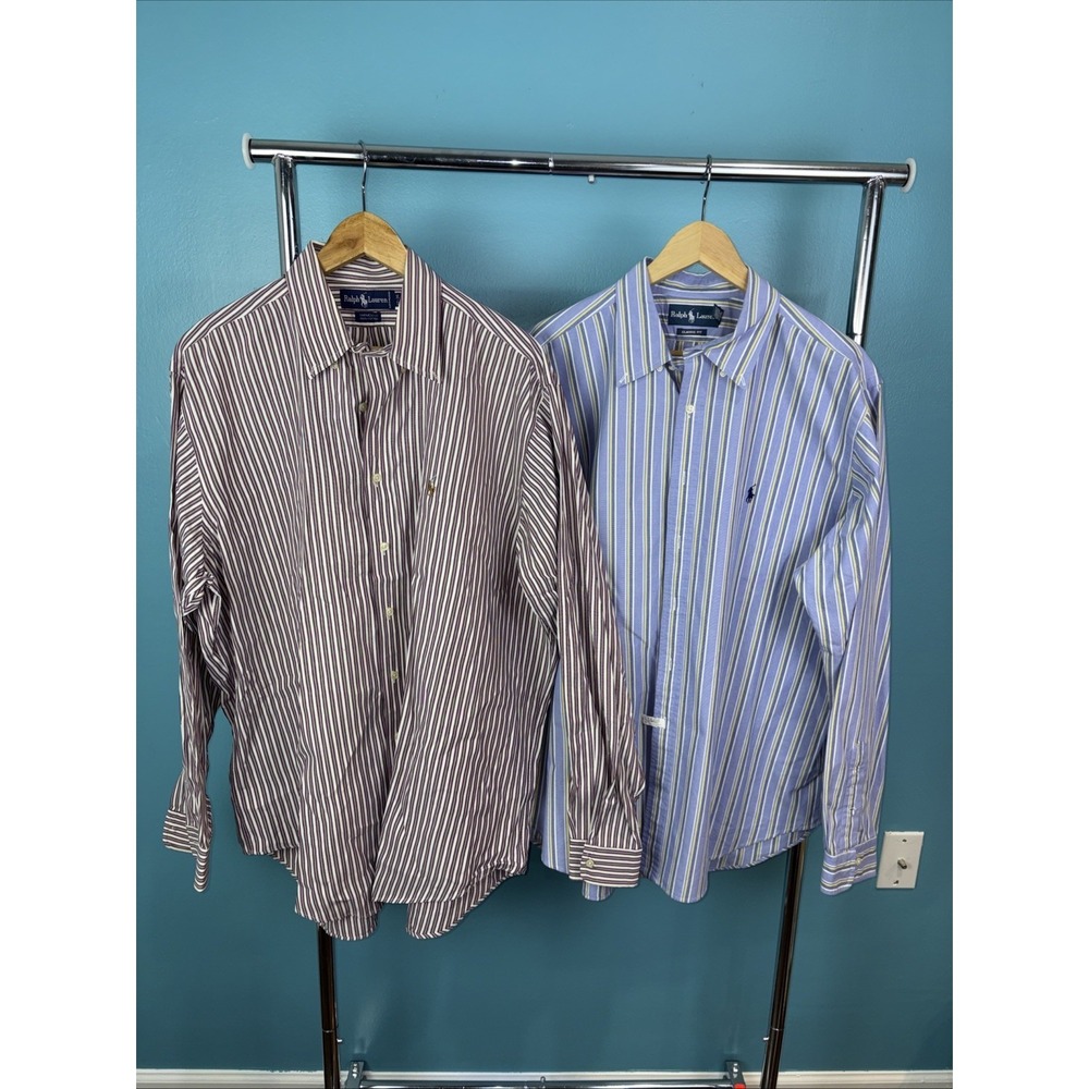 Polo Ralph Lauren Long Sleeve Button Down Shirt Size XL 17 36 Lot Of 2 Vintage